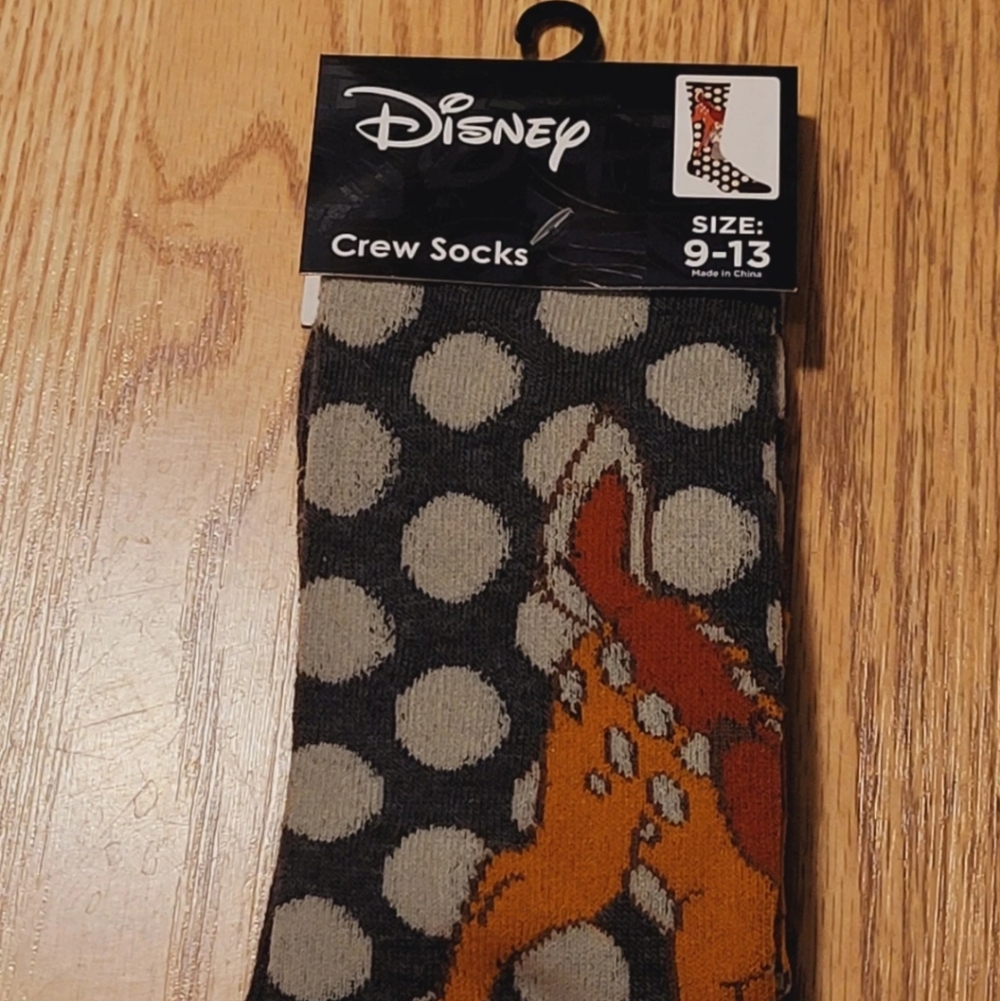 Disney Bambi Crew Socks Women's Fits Shoe Size: 9-13 New Novelty